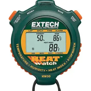 Extech HW30 Combination Humidity, Heat Index, and Temperature Meter; Stopwatch, Time Clock, and Calendar