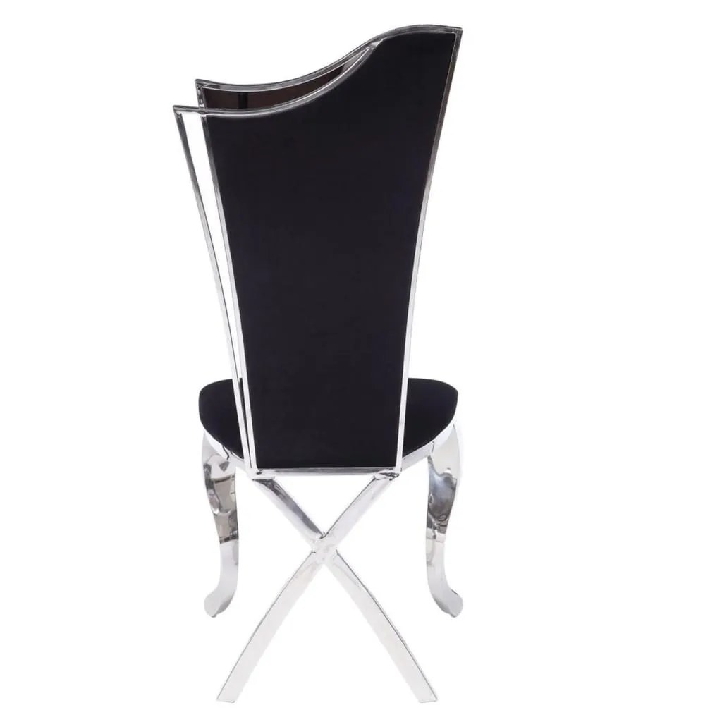 Fabric Upholstered Metal Side Chairs with Asymmetrical Backrest, Silver and Black, Set of Two - 62079