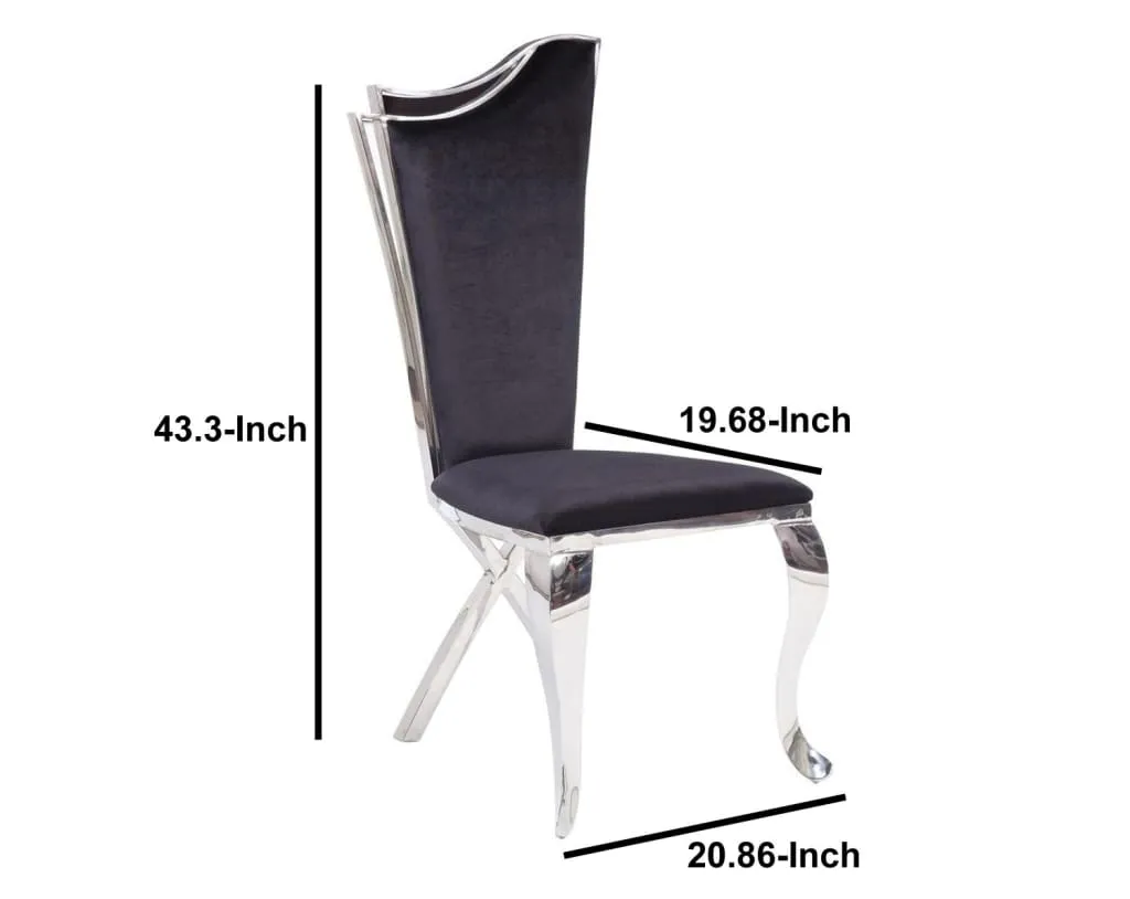 Fabric Upholstered Metal Side Chairs with Asymmetrical Backrest, Silver and Black, Set of Two - 62079