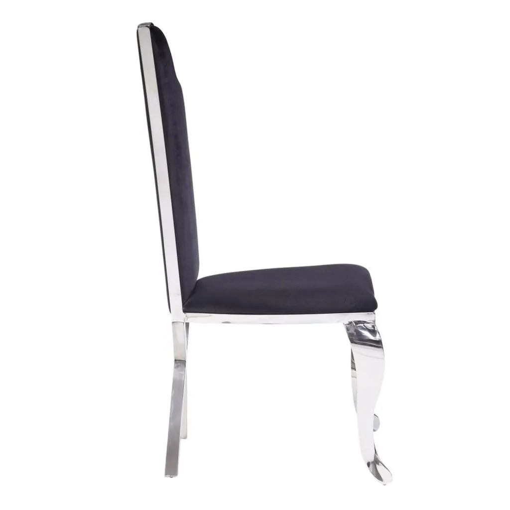 Fabric Upholstered Metal Side Chairs with Asymmetrical Backrest, Silver and Black, Set of Two - 62079