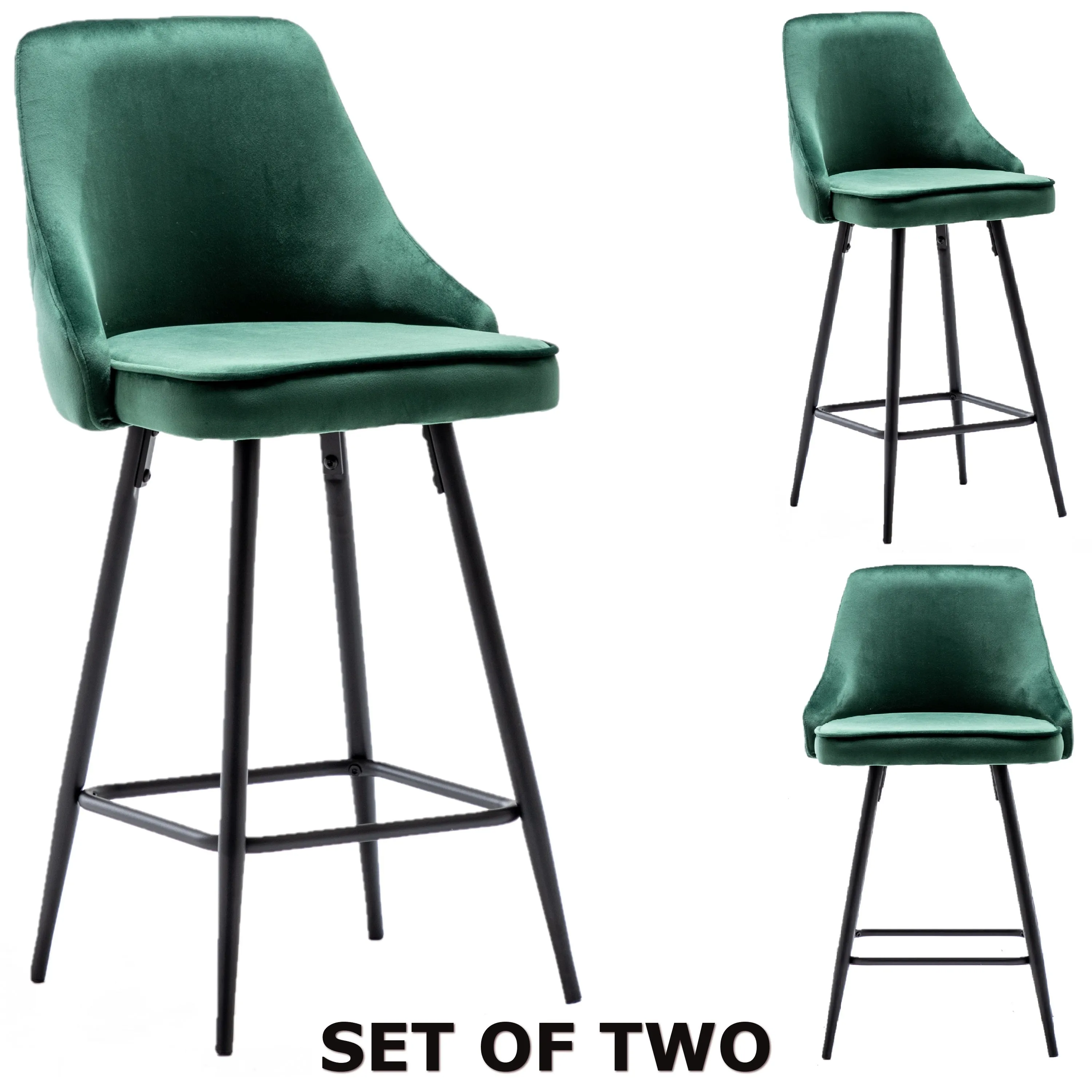 Faiza Velvet Geen Upholstered Modern Premium Stool Bar Chairs