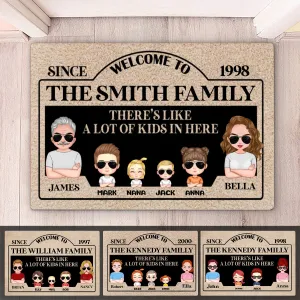 Family - There's Like A Lot Of Kids In Here - Personalized Doormat