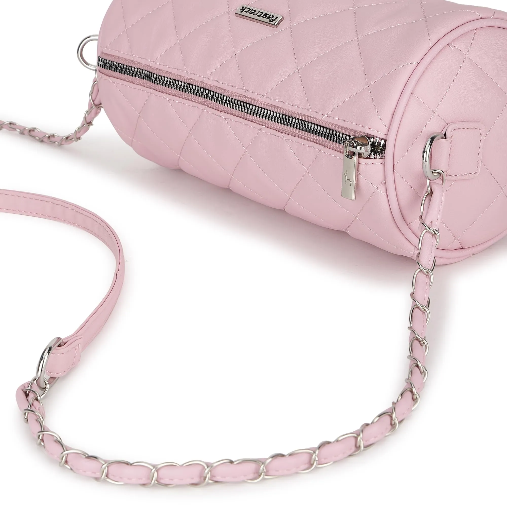 Fastrack Quilted Design Sling Bag For Womens, Ladies And Girls | Stylish And Trendy Handbag | Made Up Of Semi Pu Leather, Pink