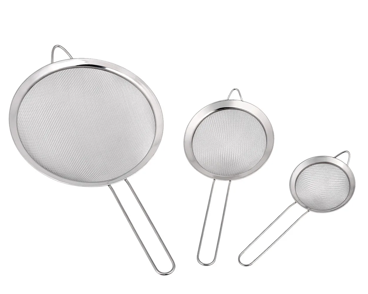 Fine Mesh Strainer 3 Pieces Stainless Steel Kitchen Sieve with Handle