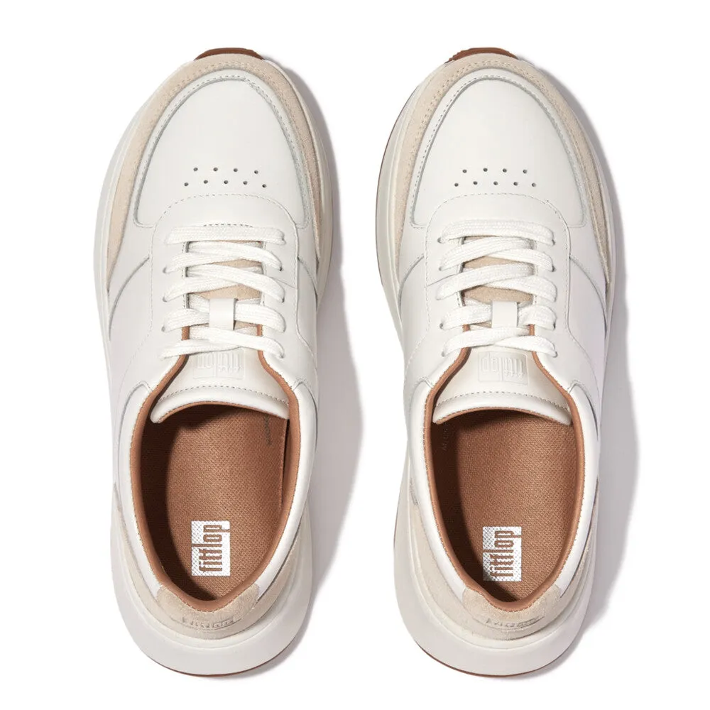 FitFlop F-mode Leather/Suede Flatform Sneakers White