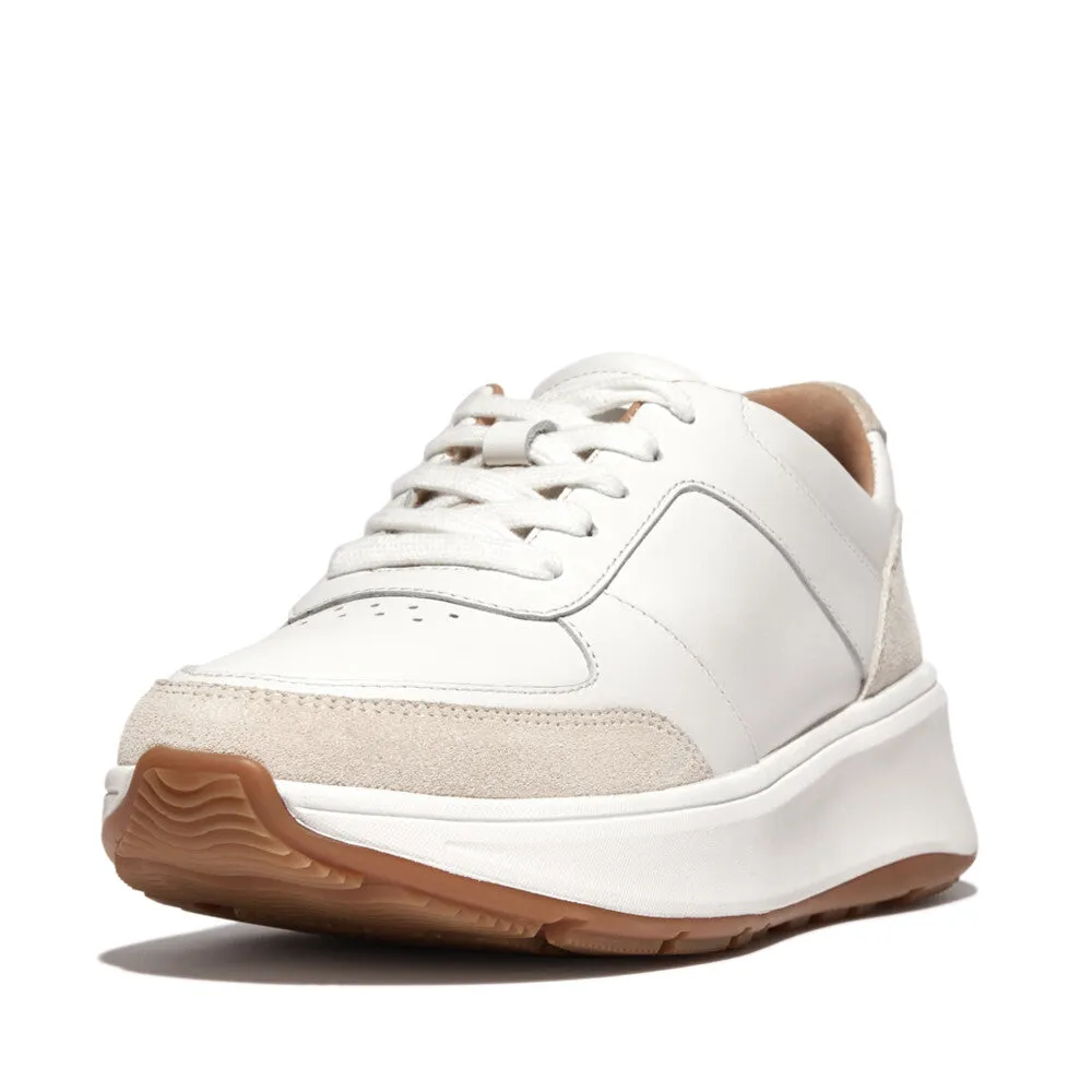 FitFlop F-mode Leather/Suede Flatform Sneakers White