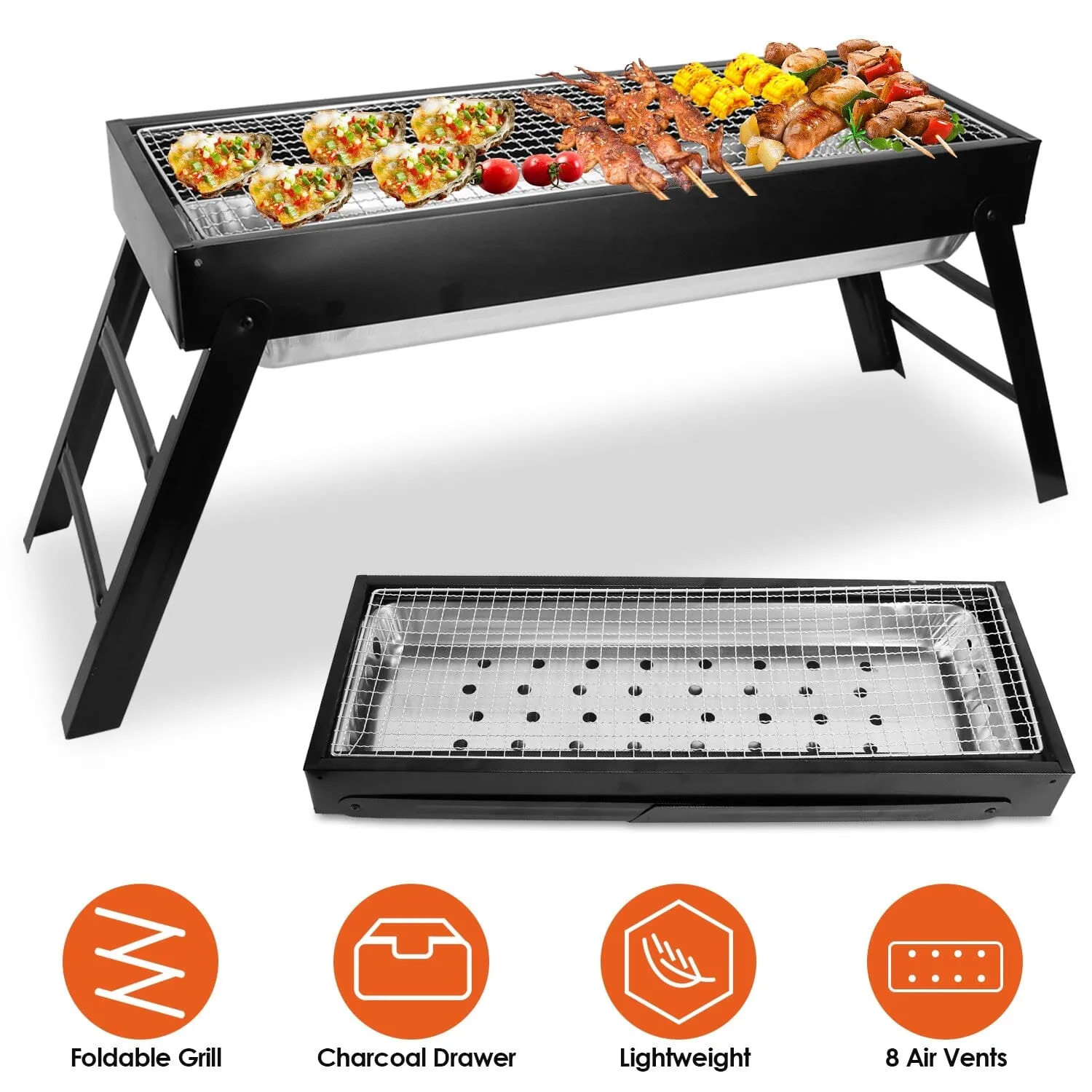 Foldable Charcoal BBQ Grill Stainless Steel Grill Net