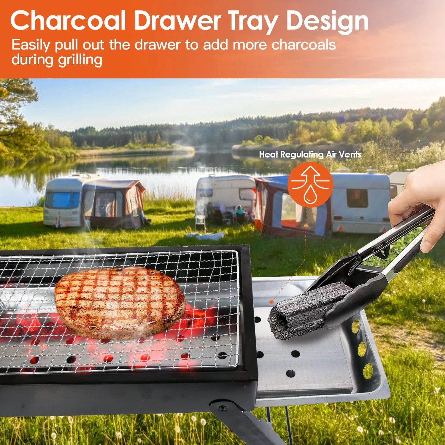 Foldable Charcoal BBQ Grill Stainless Steel Grill Net