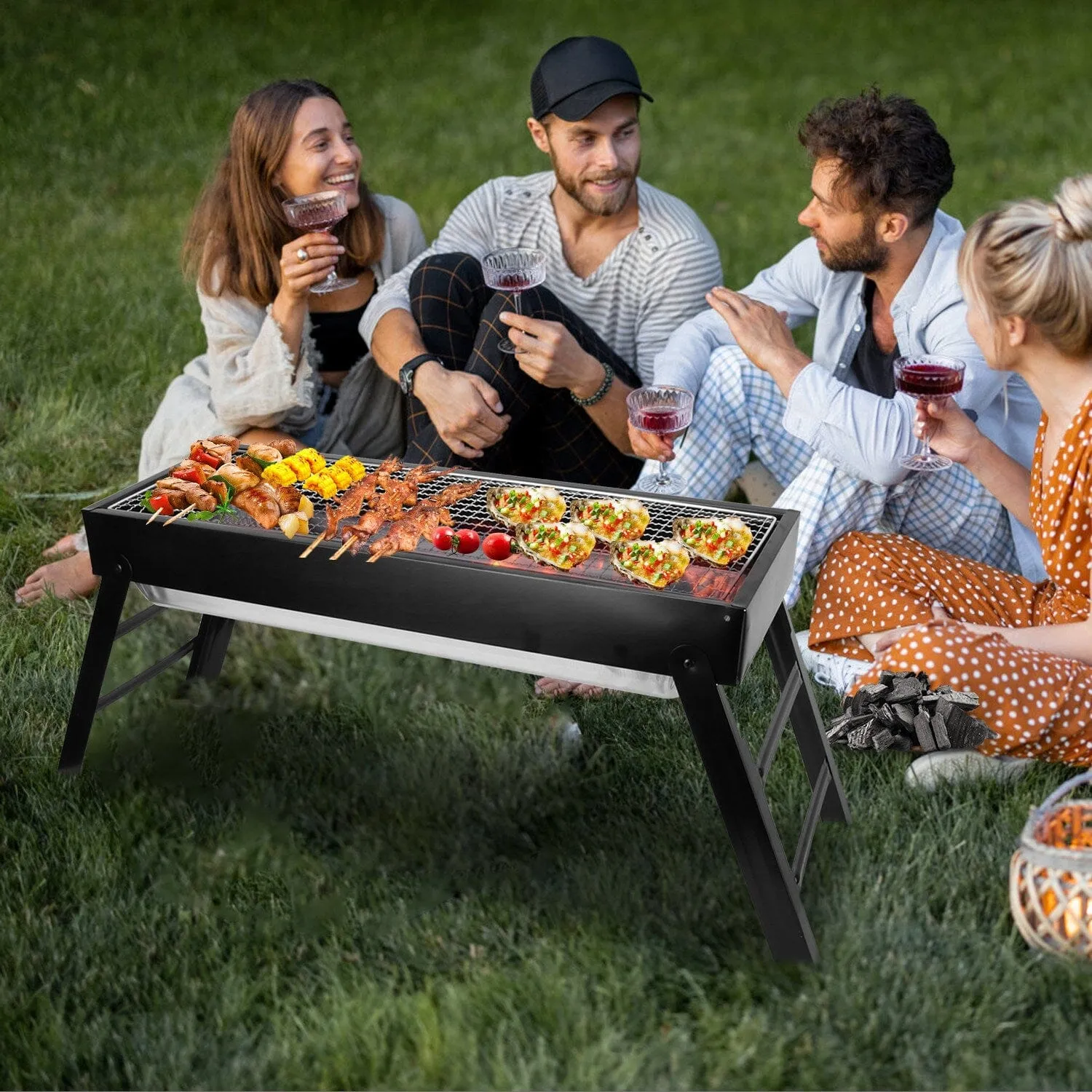 Foldable Charcoal BBQ Grill Stainless Steel Grill Net