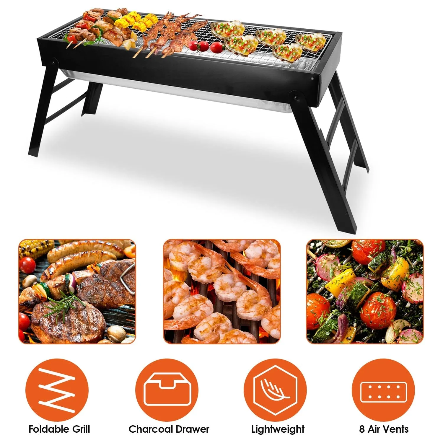 Foldable Charcoal BBQ Grill Stainless Steel Grill Net