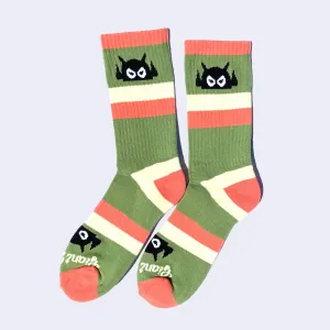 Giant Robot - Big Boss Robot Socks - Salmon, Green & Cream Stripes