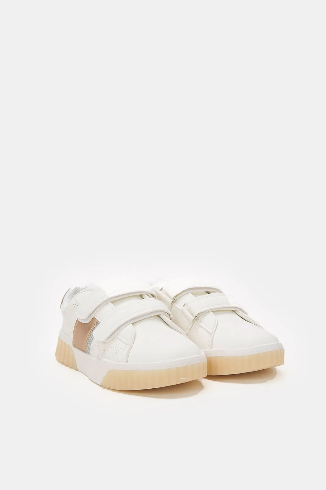 Girls Cream Velcro Trainer