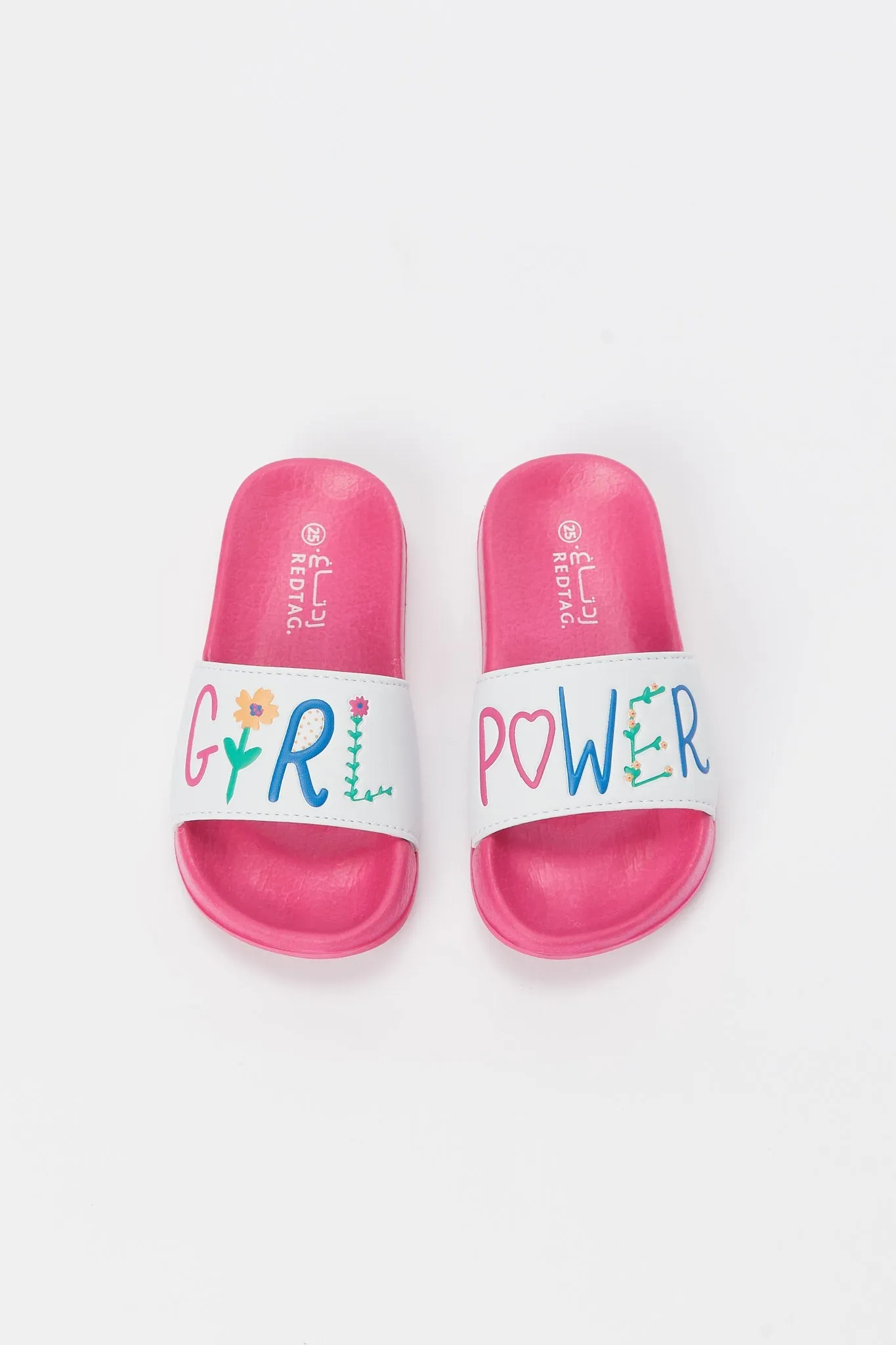 Girls Pink Embossed Slogan Slide