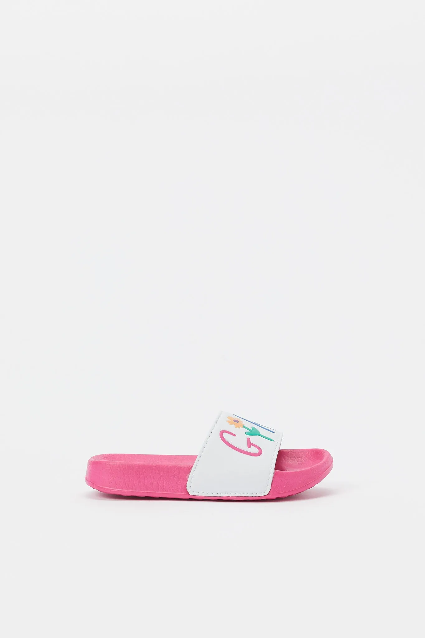 Girls Pink Embossed Slogan Slide