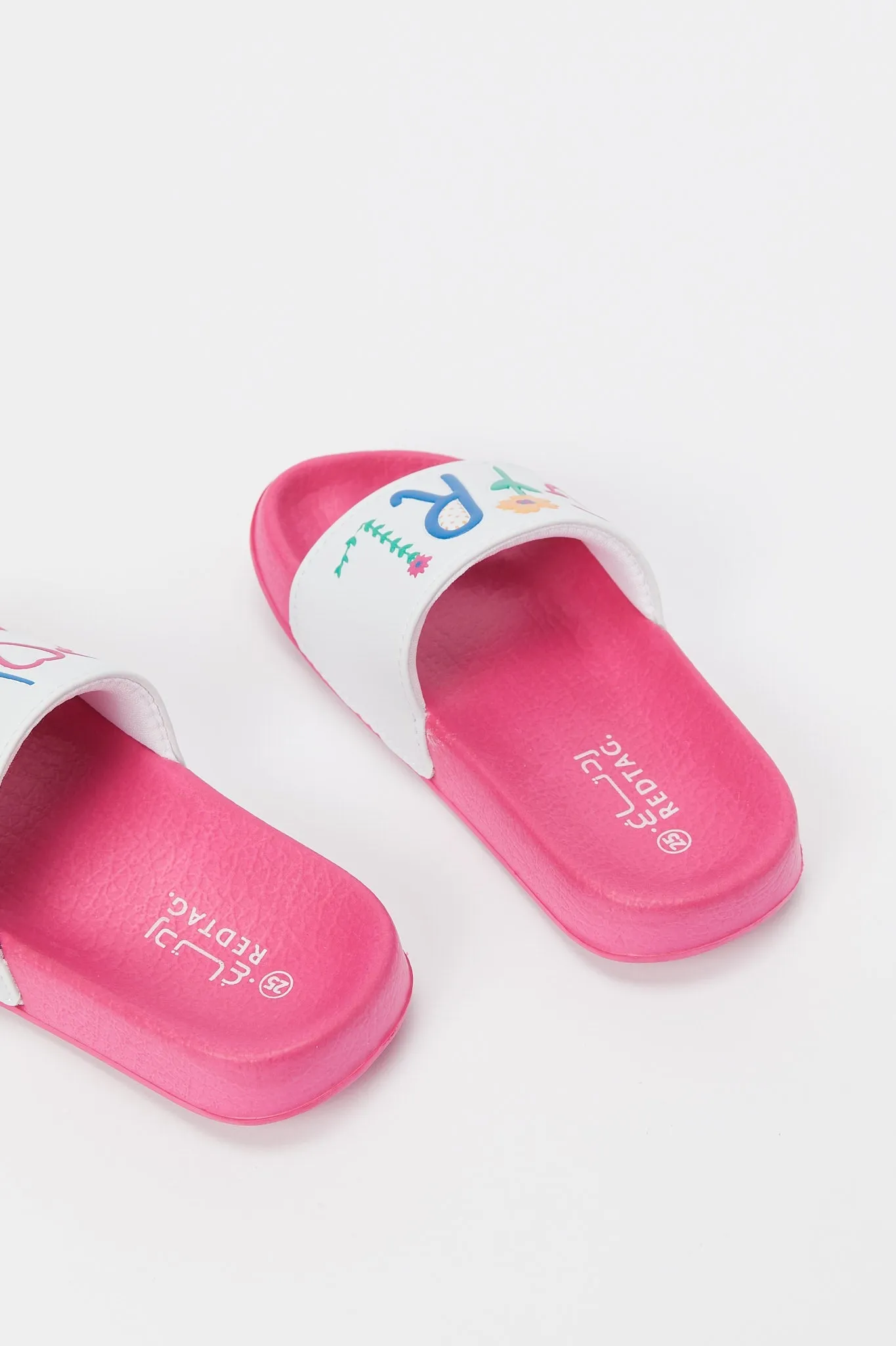 Girls Pink Embossed Slogan Slide