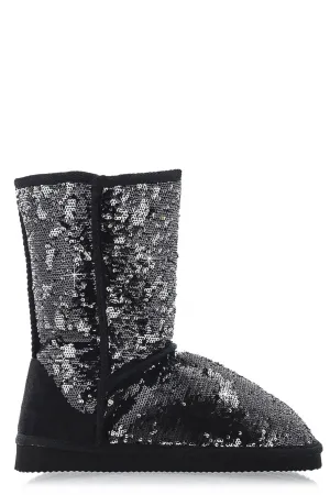 GLAMOROUS Black Sequined Boots