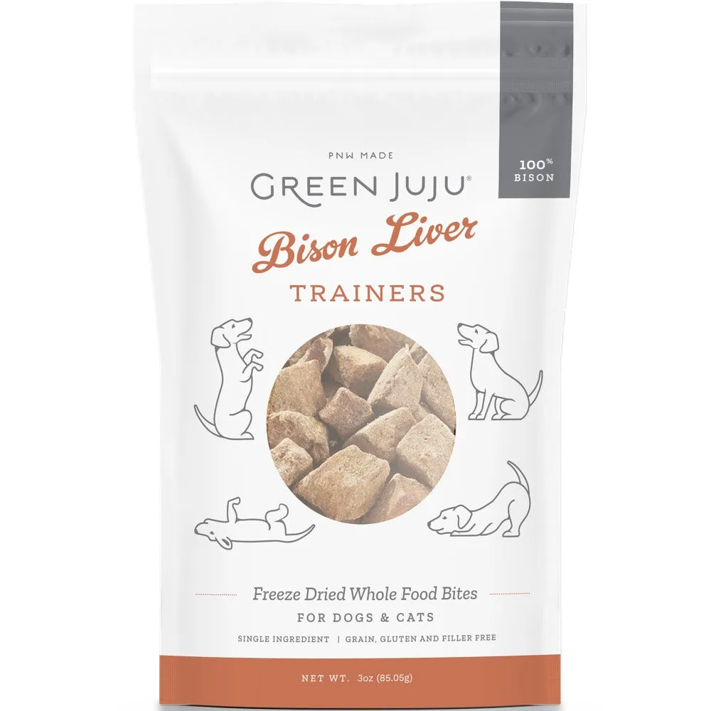 Green Juju Bison Liver Trainers Grain-Free Freeze-Dried Raw Treats For Cats & Dogs 3oz