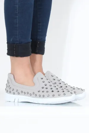 Grey Jewel Slip On Trainers - Leya