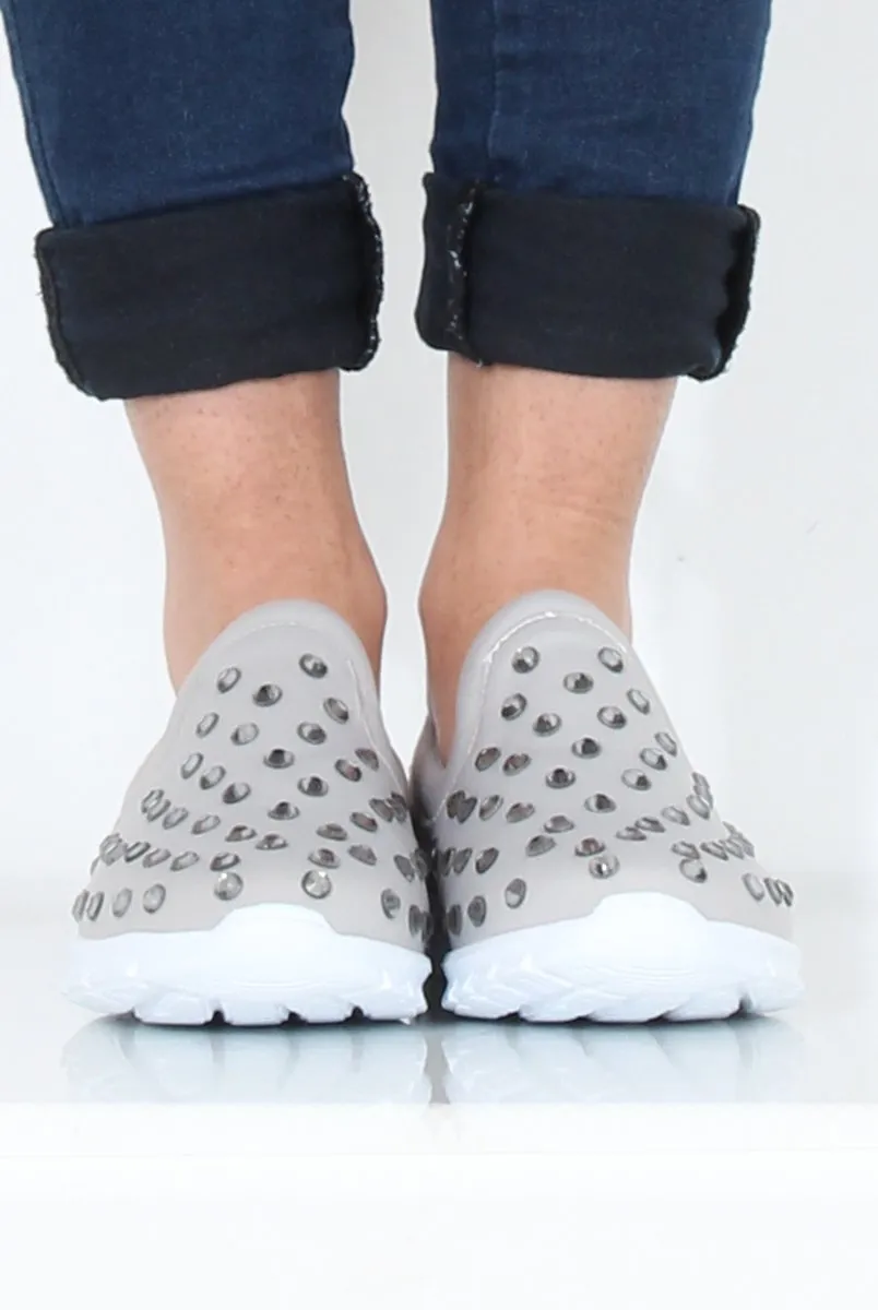 Grey Jewel Slip On Trainers - Leya