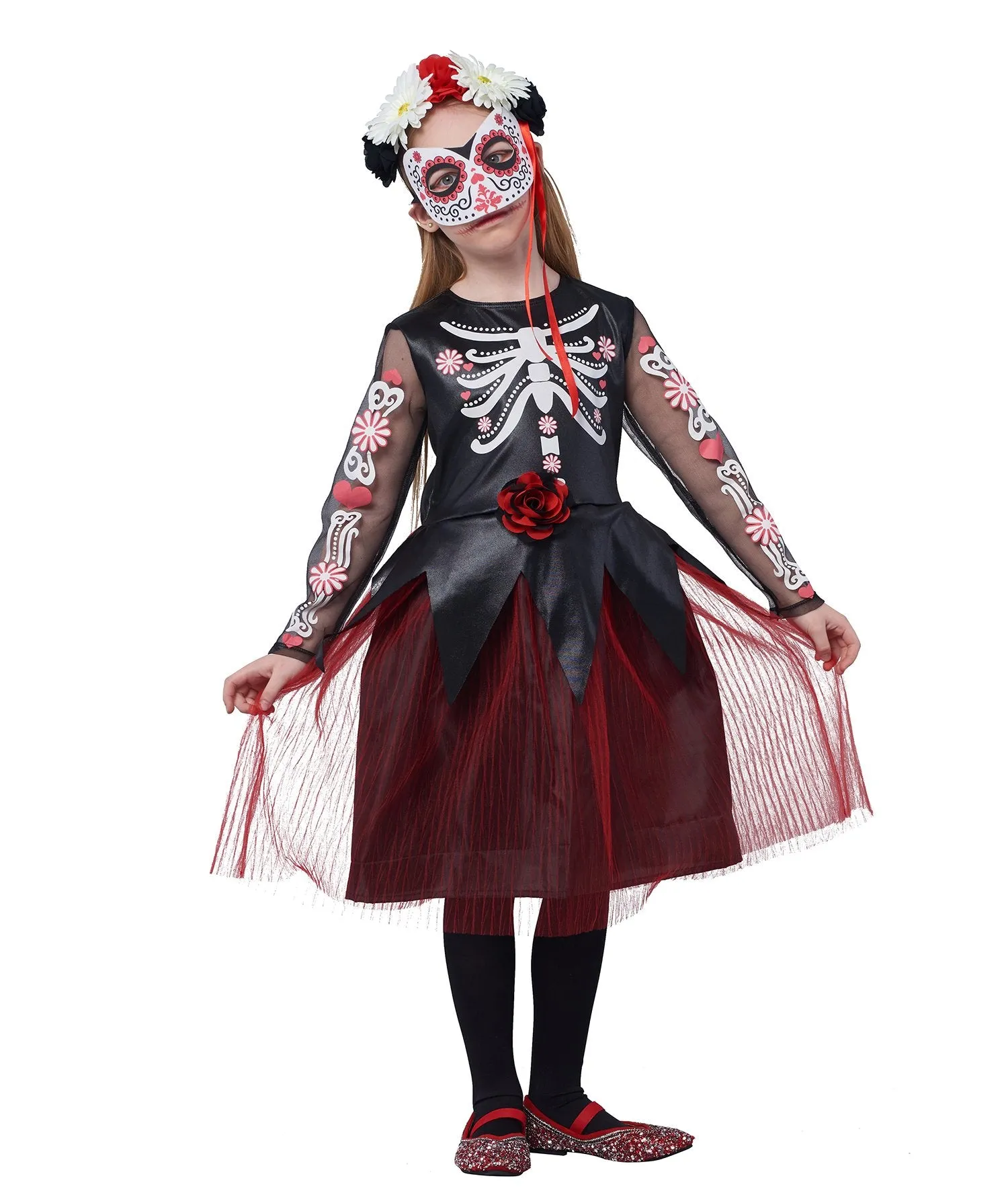 Halloween Girls Skeleton Costume, Day of The Dead Dress(3PCS)