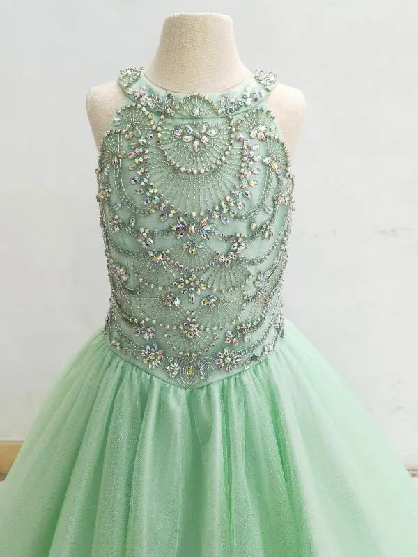 Halter Beaded Bodice Little Girls Prom Pageant Couture