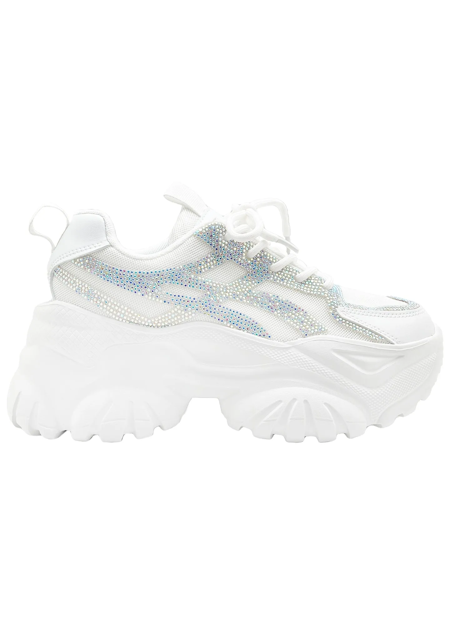 HANNA 02 Speed Runner Rhinestone White Platform Sneakers