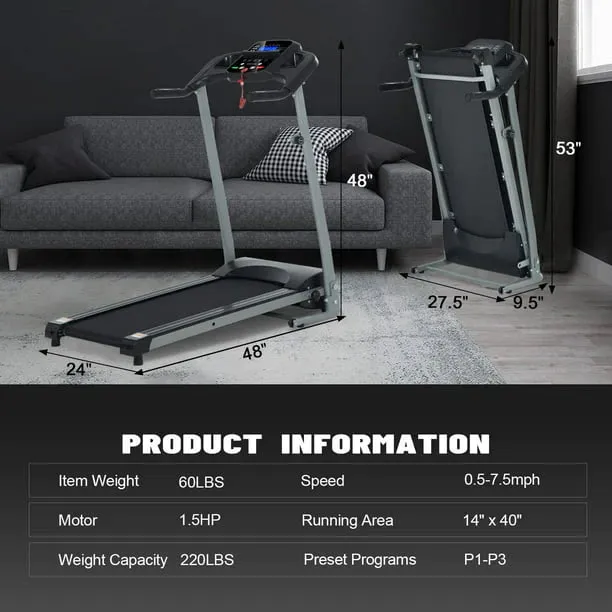 Home Foldable Treadmill with Incline for Home Workout 15 Preset or Adjustable Programs 250 LB Capacity