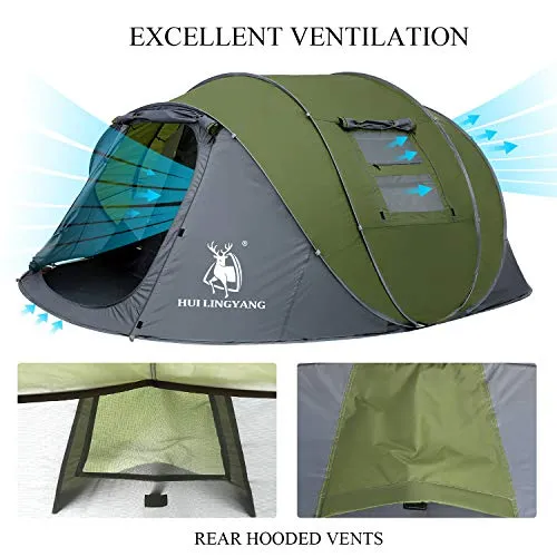 HUI LINGYANG 6 Person Easy Pop Up Tent, Waterproof, Green