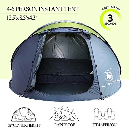 HUI LINGYANG 6 Person Easy Pop Up Tent, Waterproof, Green