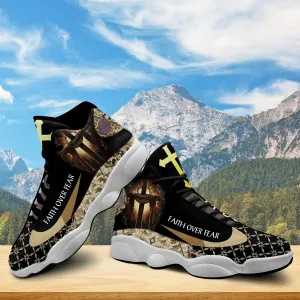 Jesus Faith Over Fear J13 Shoes - Jesus Cross Art Running Shoes - Christian Religious Shoes