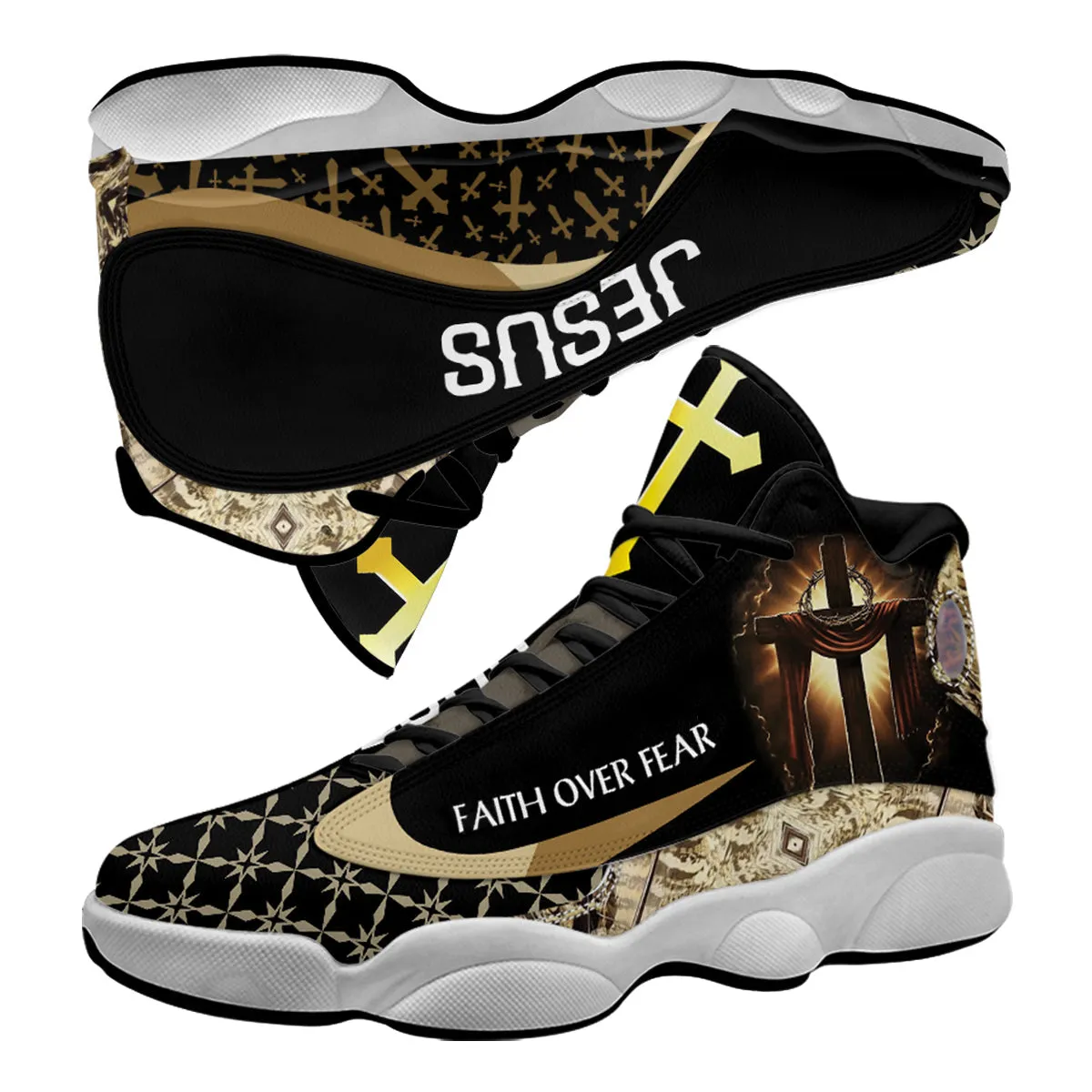 Jesus Faith Over Fear J13 Shoes - Jesus Cross Art Running Shoes - Christian Religious Shoes