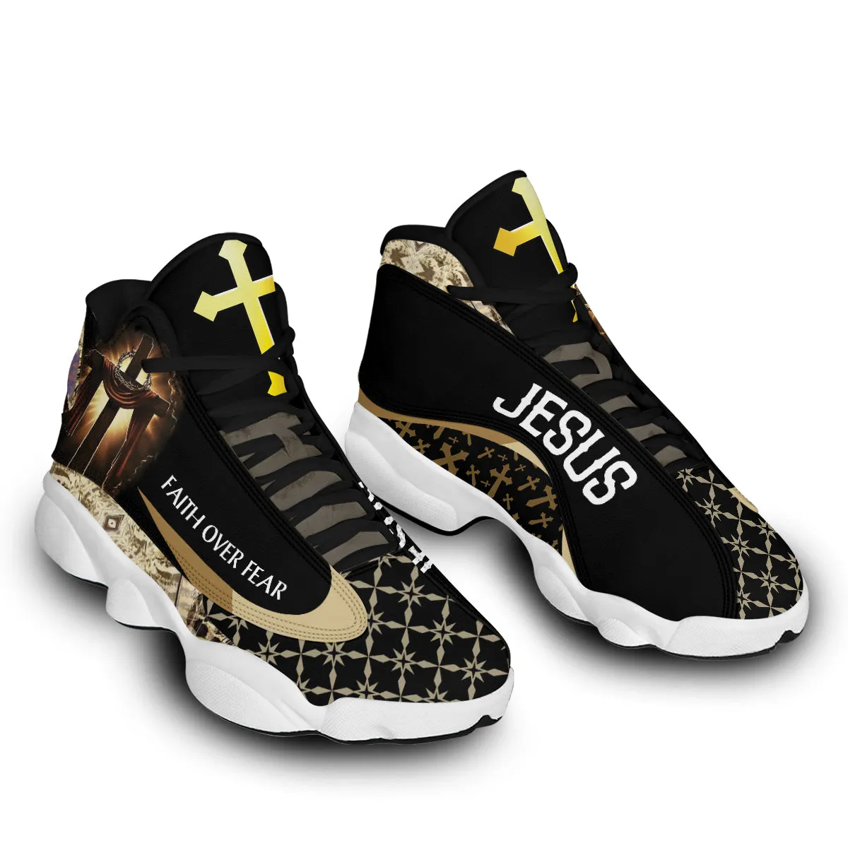 Jesus Faith Over Fear J13 Shoes - Jesus Cross Art Running Shoes - Christian Religious Shoes