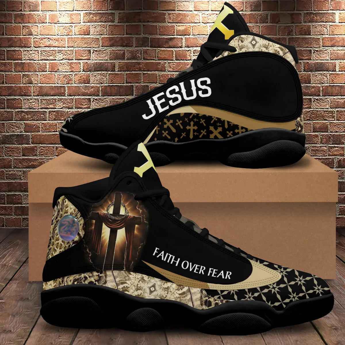 Jesus Faith Over Fear J13 Shoes - Jesus Cross Art Running Shoes - Christian Religious Shoes