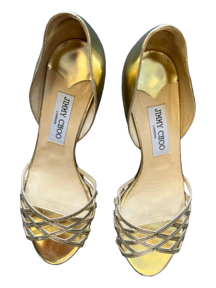 Jimmy Choo Shoe Size 39 Gold Leather Metallic Almond Toe Stiletto Shoes