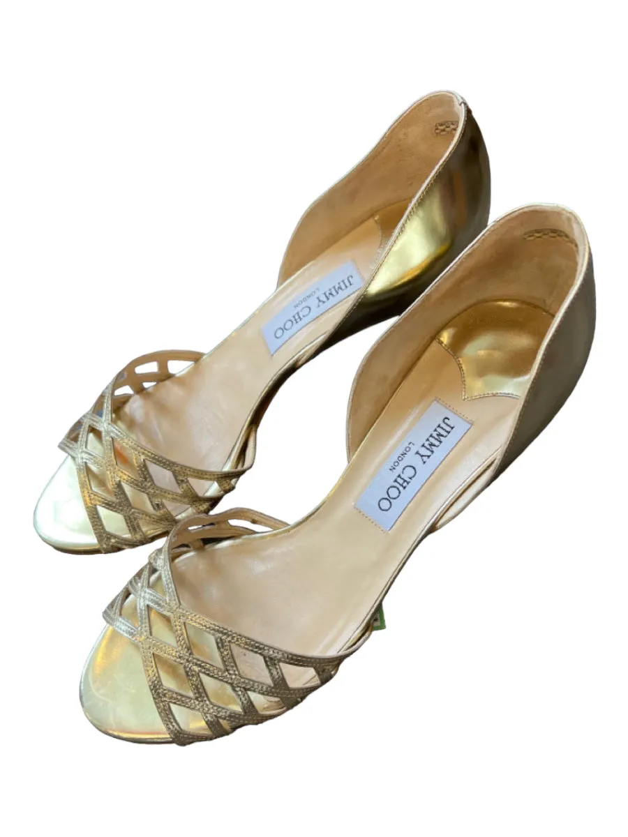 Jimmy Choo Shoe Size 39 Gold Leather Metallic Almond Toe Stiletto Shoes