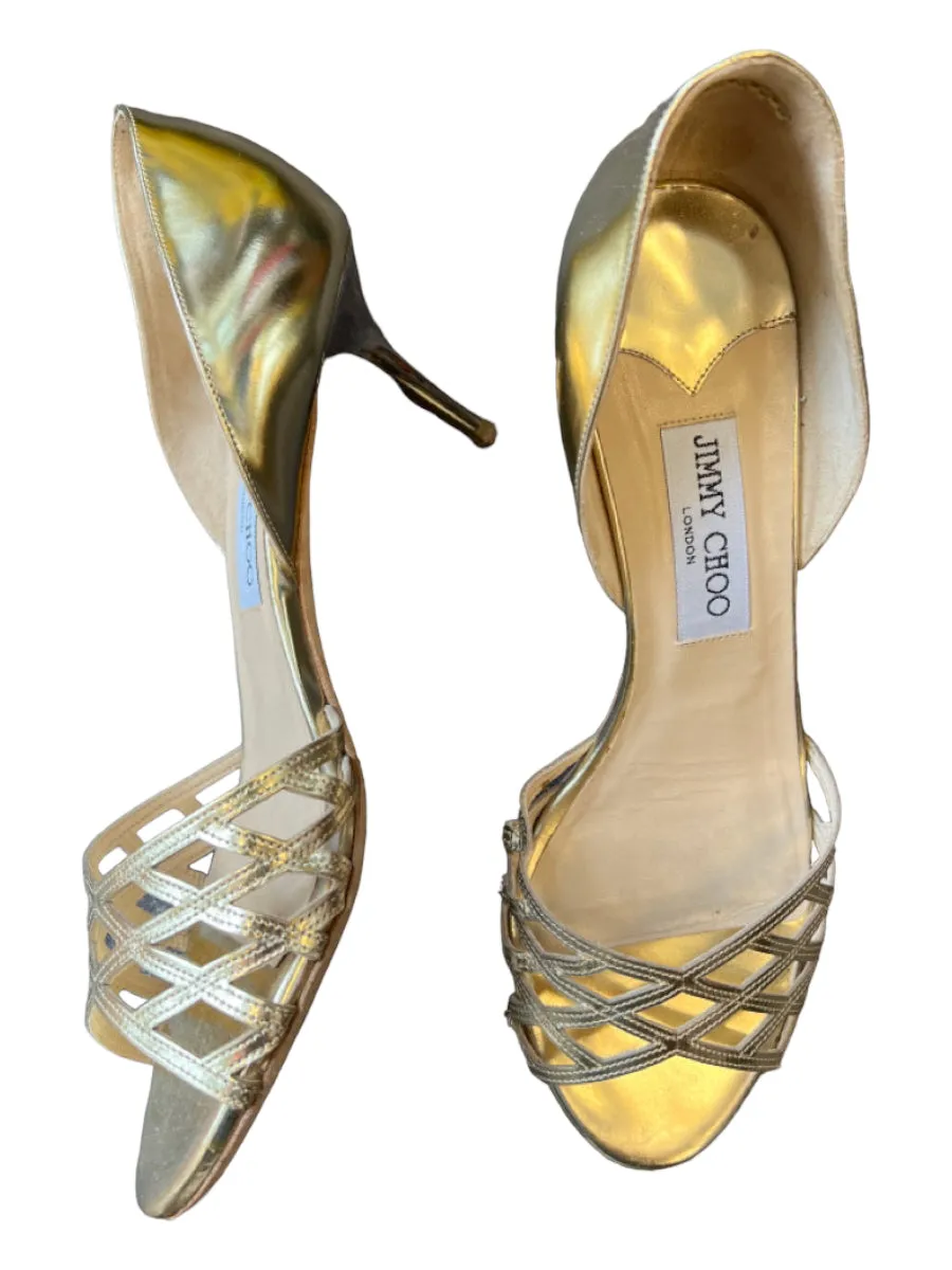 Jimmy Choo Shoe Size 39 Gold Leather Metallic Almond Toe Stiletto Shoes