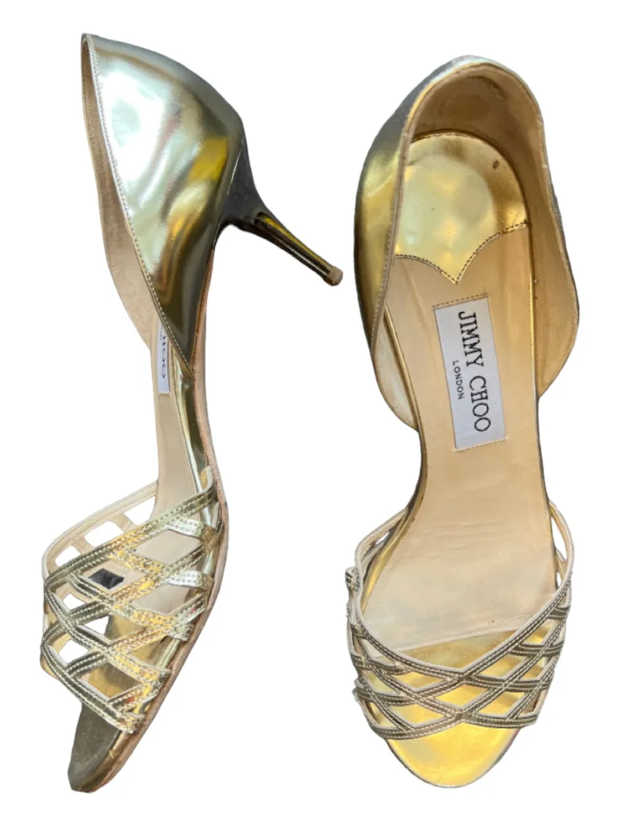 Jimmy Choo Shoe Size 39 Gold Leather Metallic Almond Toe Stiletto Shoes