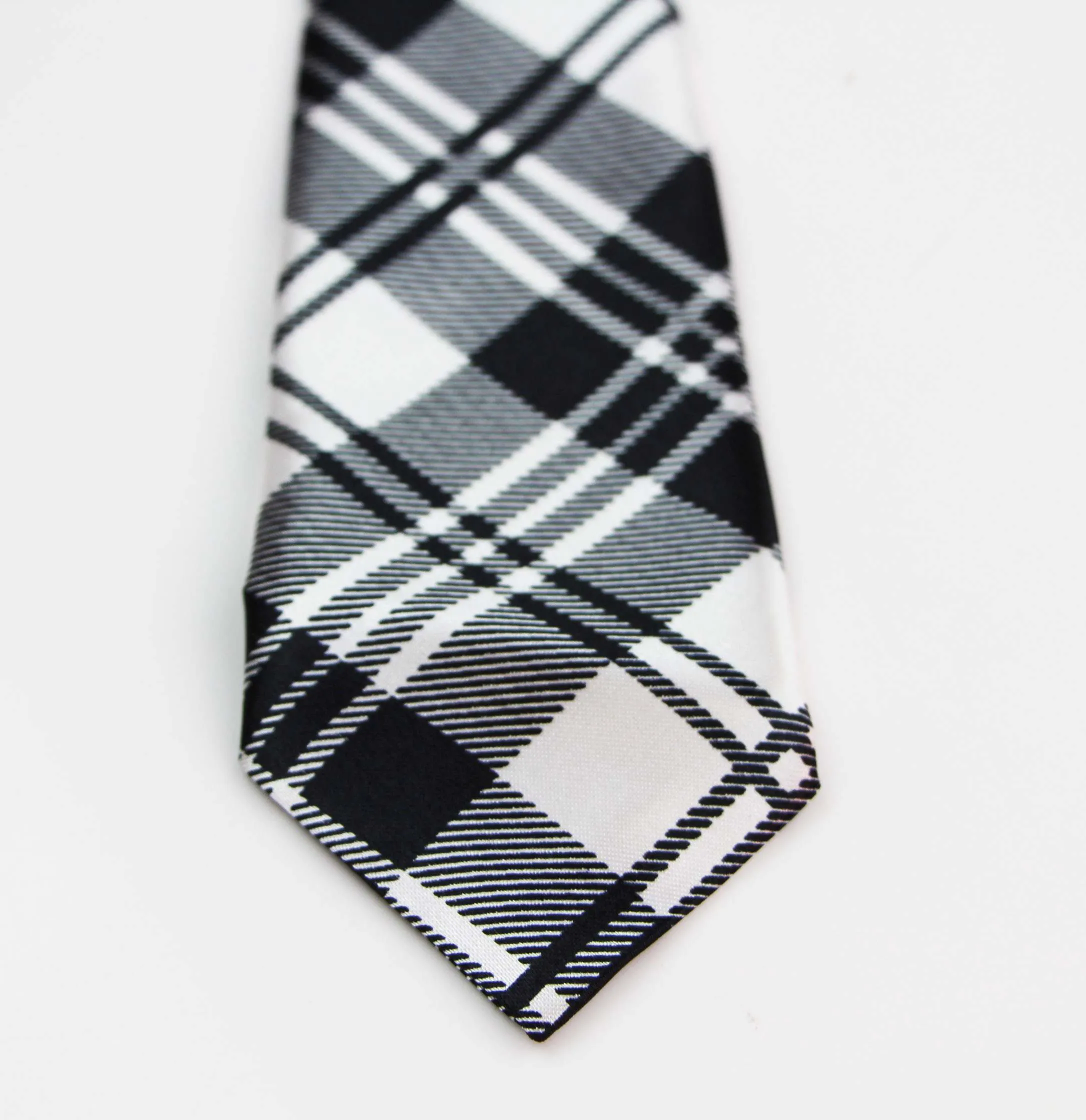 Kids Boys White & Black Patterned Elastic Neck Tie - Criss Cross White