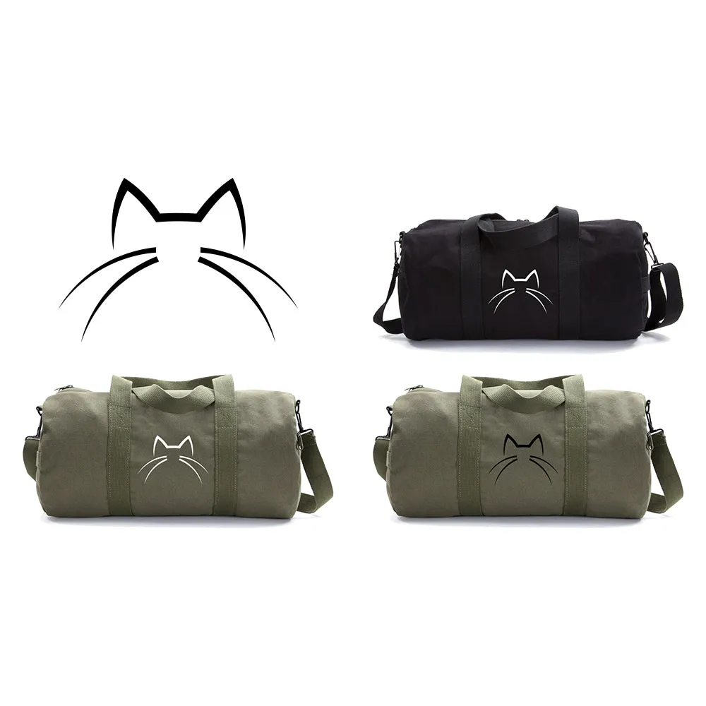 Kitty Cat Ears Whiskers Face Duffle Bag Army Style School Sports Gym Duffel Tote