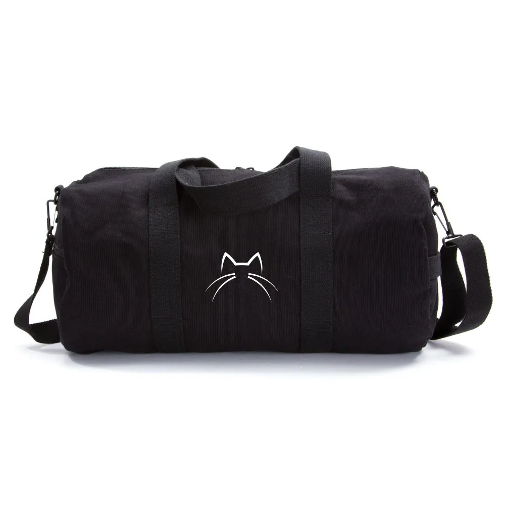 Kitty Cat Ears Whiskers Face Duffle Bag Army Style School Sports Gym Duffel Tote