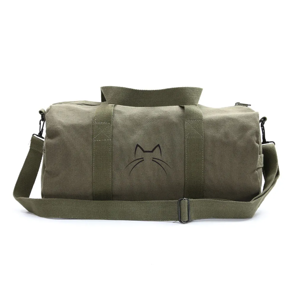 Kitty Cat Ears Whiskers Face Duffle Bag Army Style School Sports Gym Duffel Tote