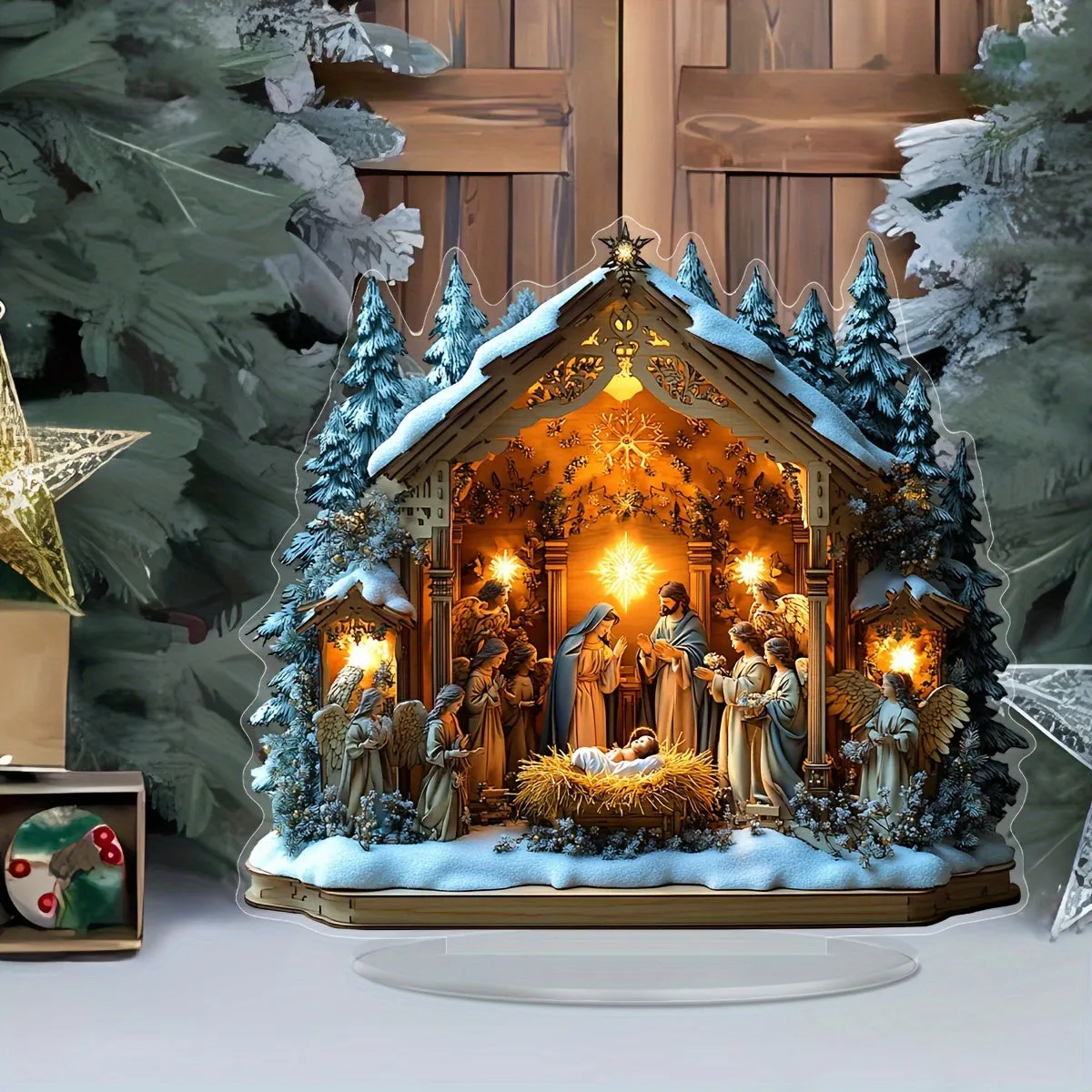 kkboxly 1pc Nativity Scene Acrylic Display Plaque with Stand - Perfect for Office Desk, Living Room Decor | Ideal Birthday & Christmas Gift for Friends | Versatile Religious Theme Home Decoration