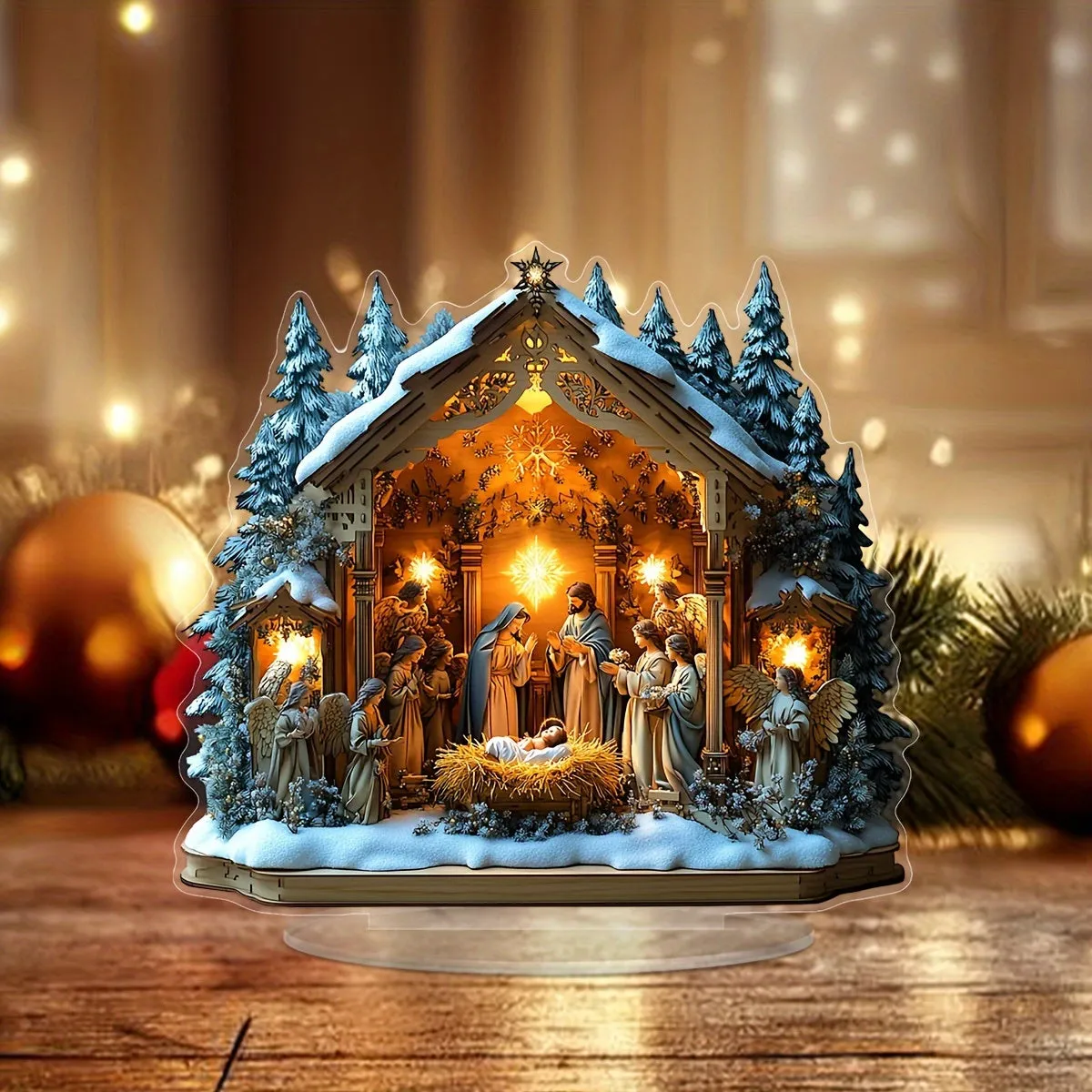 kkboxly 1pc Nativity Scene Acrylic Display Plaque with Stand - Perfect for Office Desk, Living Room Decor | Ideal Birthday & Christmas Gift for Friends | Versatile Religious Theme Home Decoration