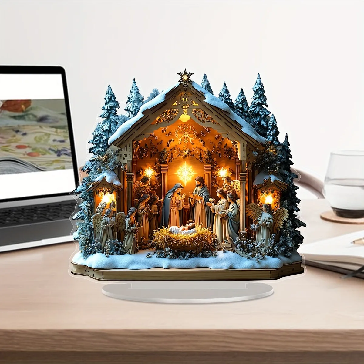 kkboxly 1pc Nativity Scene Acrylic Display Plaque with Stand - Perfect for Office Desk, Living Room Decor | Ideal Birthday & Christmas Gift for Friends | Versatile Religious Theme Home Decoration