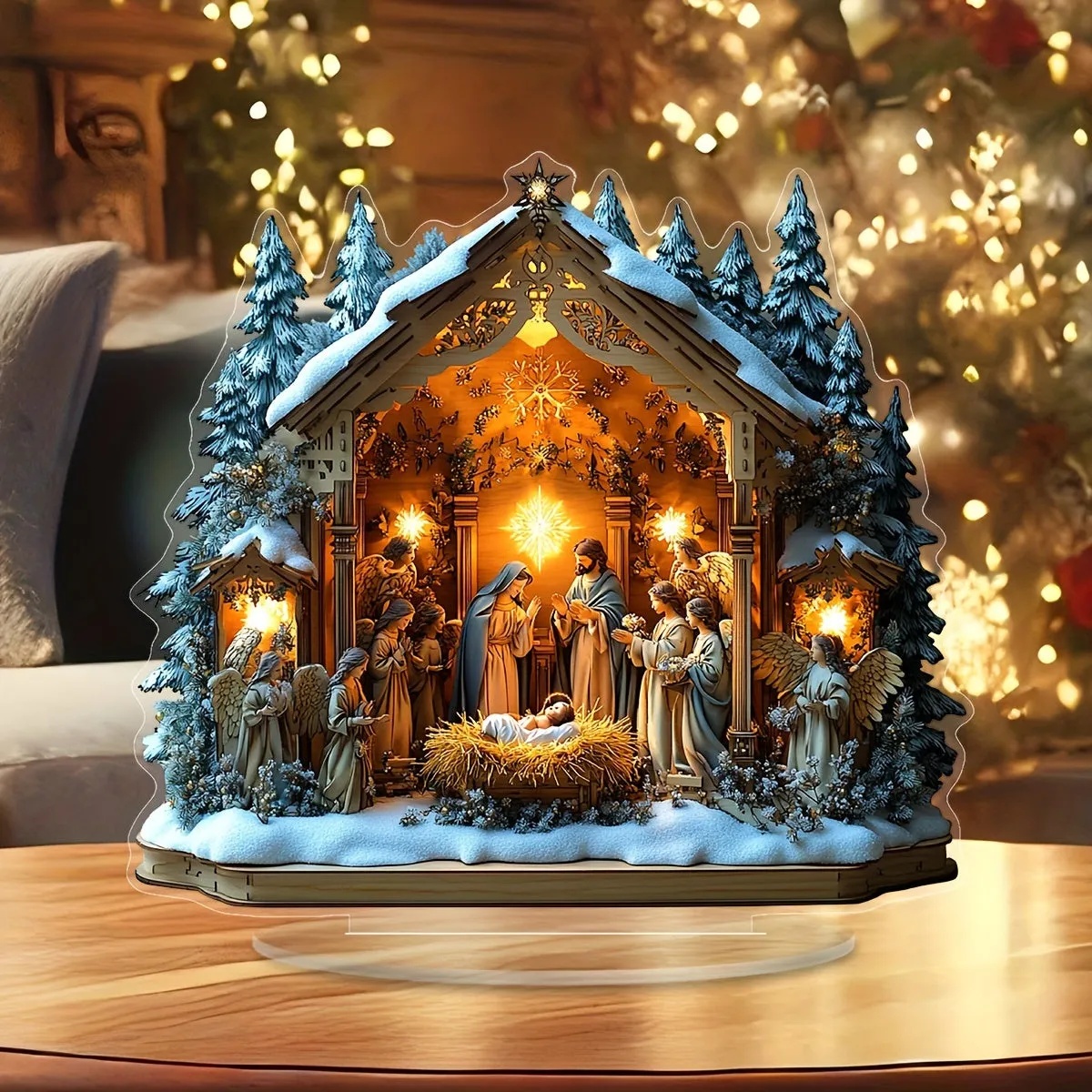 kkboxly 1pc Nativity Scene Acrylic Display Plaque with Stand - Perfect for Office Desk, Living Room Decor | Ideal Birthday & Christmas Gift for Friends | Versatile Religious Theme Home Decoration