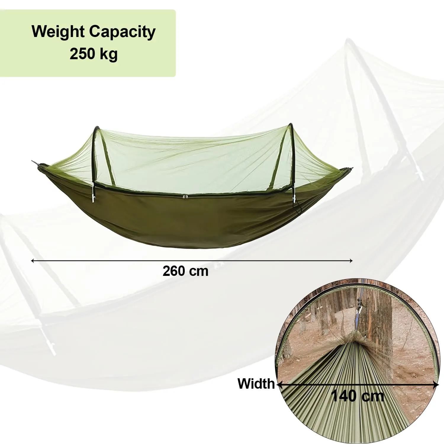 Kuber Industries Pack of 2 Camping Hammock with Mosquito Net | Portable Hammocks with Tree Straps | Swing Sleeping Hammock Bed with Net | Nylon Hammock for Indoor - Outdoor | Green