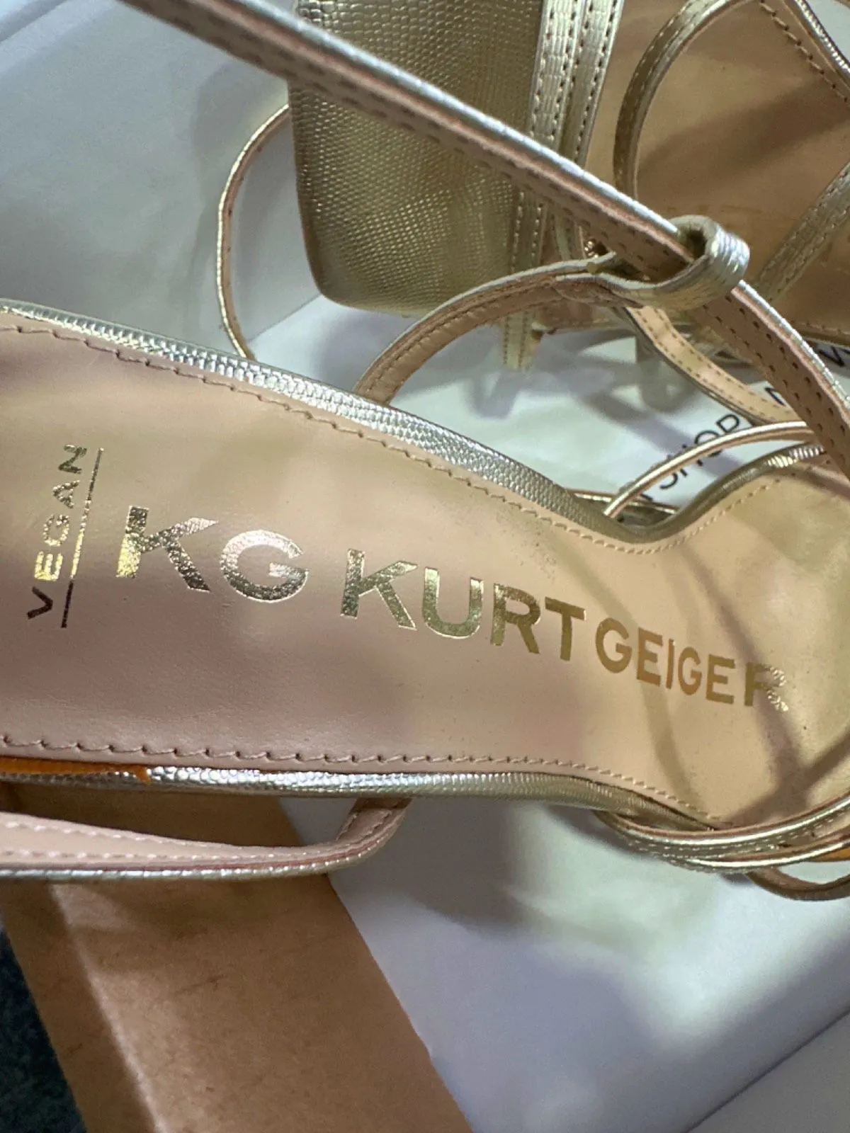 Kurt Geiger Alexa Gold Strappy Heels UK 3