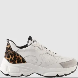 Leather Leopard Mix Chunky Trainers White/Leopard