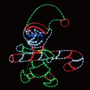 LED Elf with Candy Cane Rope Light