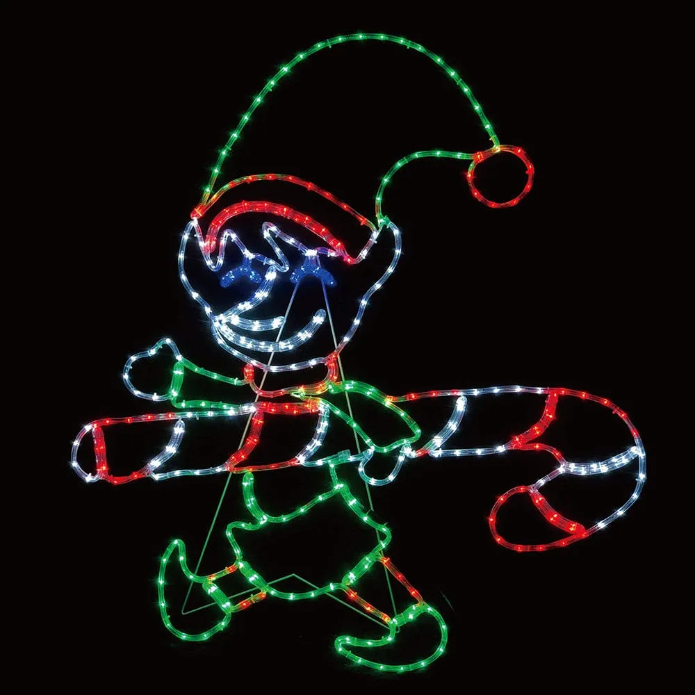 LED Elf with Candy Cane Rope Light